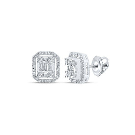 10kt White Gold Baguette and Round Diamond Cluster Earrings - 1/2 Cttw - Alternate view 1 from Splendid Jewellery