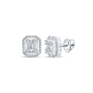 Men's Diamond Earrings | 10kt White Gold Mens Baguette Diamond Cluster Earrings 1/2 Cttw | Splendid Jewellery GND