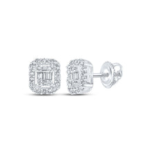 Load image into Gallery viewer, 10kt White Gold Baguette and Round Diamond Cluster Earrings for Men - 1/4 Cttw - Alternate view 1 from Splendid Jewellery