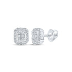 10kt White Gold Baguette and Round Diamond Cluster Earrings for Men - 1/4 Cttw - Alternate view 1 from Splendid Jewellery