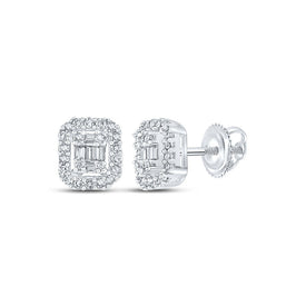 10kt White Gold Baguette and Round Diamond Cluster Earrings for Men - 1/4 Cttw - Alternate view 1 from Splendid Jewellery