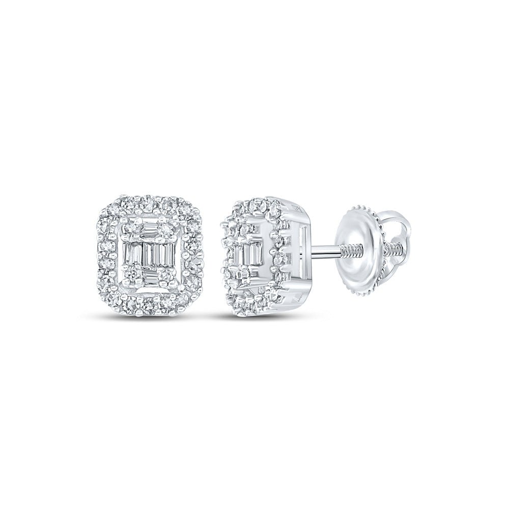 Men's Diamond Earrings | 10kt White Gold Mens Baguette Diamond Cluster Earrings 1/4 Cttw | Splendid Jewellery GND