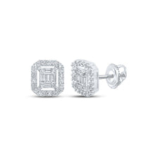 Load image into Gallery viewer, 10kt White Gold Baguette and Round Diamond Cluster Earrings for Men - 1/4 Cttw - Alternate view 1 from Splendid Jewellery