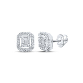 10kt White Gold Baguette and Round Diamond Cluster Earrings for Men - 1/4 Cttw - Alternate view 1 from Splendid Jewellery