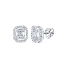 Load image into Gallery viewer, 10kt White Gold Baguette and Round Diamond Cluster Earrings for Men - Alternate view 1 from Splendid Jewellery