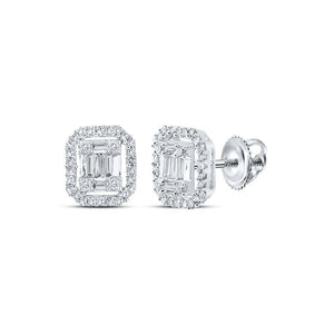 Men's Diamond Earrings | 10kt White Gold Mens Baguette Diamond Cluster Earrings 3/8 Cttw | Splendid Jewellery GND