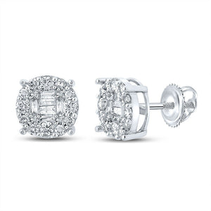Men's Diamond Earrings | 10kt White Gold Mens Baguette Diamond Cluster Earrings 5/8 Cttw | Splendid Jewellery GND