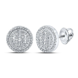 Men's Diamond Earrings | 10kt White Gold Mens Baguette Diamond Disk Circle Earrings 1/2 Cttw | Splendid Jewellery GND