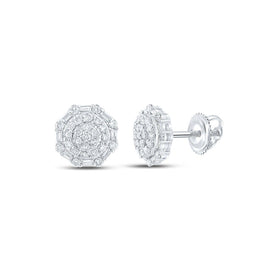 10kt White Gold Baguette and Round Diamond Cluster Earrings for Men - 5/8 Cttw - Alternate view 1 from Splendid Jewellery