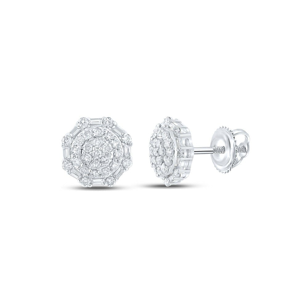 Men's Diamond Earrings | 10kt White Gold Mens Baguette Diamond Octagon Cluster Earrings 5/8 Cttw | Splendid Jewellery GND