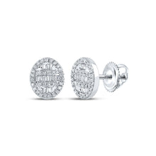 Load image into Gallery viewer, 10kt White Gold Baguette and Round Diamond Cluster Earrings - 1/3 Cttw - Alternate view 1 from Splendid Jewellery