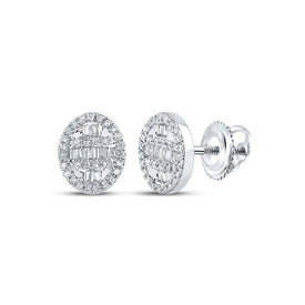 10kt White Gold Baguette and Round Diamond Cluster Earrings - 1/3 Cttw - Alternate view 1 from Splendid Jewellery