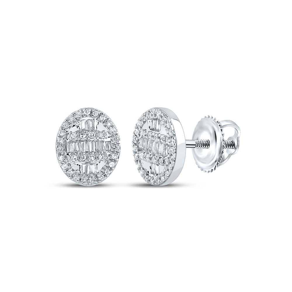 Men's Diamond Earrings | 10kt White Gold Mens Baguette Diamond Oval Cluster Earrings 1/3 Cttw | Splendid Jewellery GND