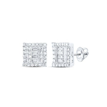 Load image into Gallery viewer, 10kt White Gold Baguette and Round Diamond Square Earrings - 1/2 Cttw - Alternate view 1 from Splendid Jewellery