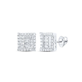 10kt White Gold Baguette and Round Diamond Square Earrings - 1/2 Cttw - Alternate view 1 from Splendid Jewellery