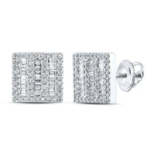 Load image into Gallery viewer, 10kt White Gold Baguette and Round Diamond Square Earrings - 1/2 Cttw - Alternate view 1 from Splendid Jewellery