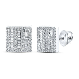 10kt White Gold Baguette and Round Diamond Square Earrings - 1/2 Cttw - Alternate view 1 from Splendid Jewellery