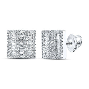 Men's Diamond Earrings | 10kt White Gold Mens Baguette Diamond Square Earrings 1/2 Cttw | Splendid Jewellery GND