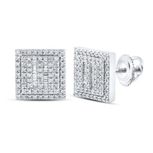 Load image into Gallery viewer, 10kt White Gold Baguette and Round Diamond Square Earrings - 1/2 Cttw - Alternate view 1 from Splendid Jewellery
