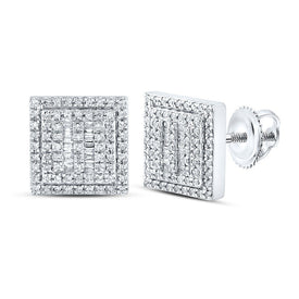 10kt White Gold Baguette and Round Diamond Square Earrings - 1/2 Cttw - Alternate view 1 from Splendid Jewellery