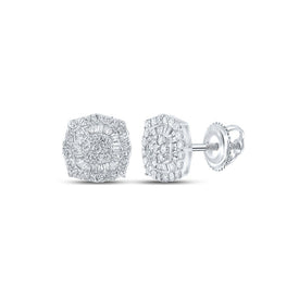 10kt White Gold Baguette and Round Diamond Square Earrings for Men - 3/4 Cttw - Alternate view 1 from Splendid Jewellery