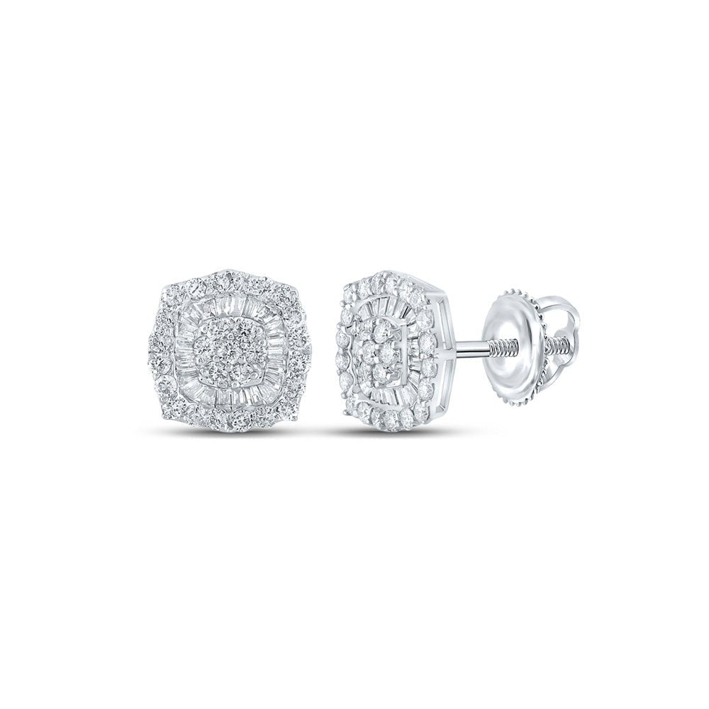 Men's Diamond Earrings | 10kt White Gold Mens Baguette Diamond Square Earrings 3/4 Cttw | Splendid Jewellery GND