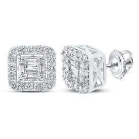 10kt White Gold Baguette and Round Diamond Square Earrings - 5/8 Cttw - Alternate view 1 from Splendid Jewellery