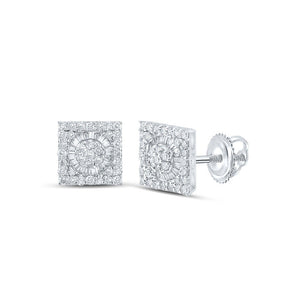 Men's Diamond Earrings | 10kt White Gold Mens Baguette Diamond Square Earrings 7/8 Cttw | Splendid Jewellery GND