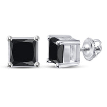 Load image into Gallery viewer, 10kt White Gold Men&#39;s Princess Black Color Enhanced Diamond Stud Earrings 1-1/2 Cttw | Striking Black Diamond Majesty - Alternate view 1 from Splendid Jewellery