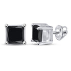 10kt White Gold Men's Princess Black Color Enhanced Diamond Stud Earrings 1-1/2 Cttw | Striking Black Diamond Majesty - Alternate view 1 from Splendid Jewellery