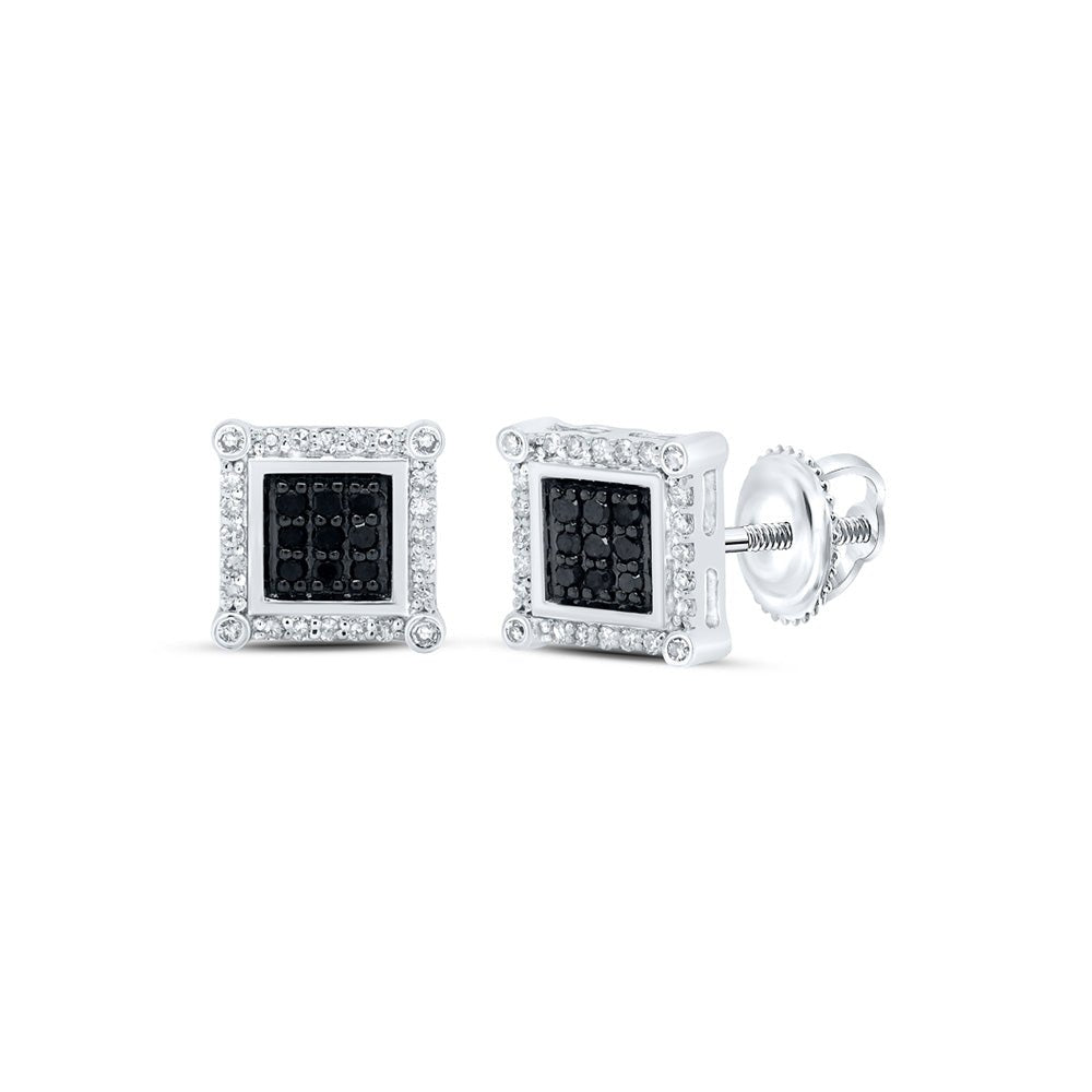 Men's Diamond Earrings | 10kt White Gold Mens Round Black Color Enhanced Diamond Square Earrings 1/4 Cttw | Splendid Jewellery GND
