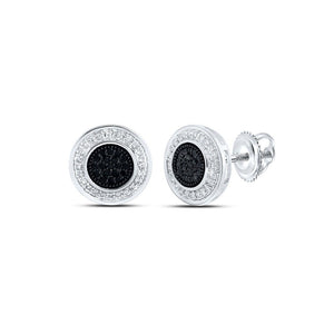 Men's Diamond Earrings | 10kt White Gold Mens Round Black Color Treated Diamond Circle Earrings 1/4 Cttw | Splendid Jewellery GND