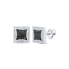 10kt White Gold Square Black Diamond Earrings - Bold and Brilliant Men's Jewelry - Alternate view 1 from Splendid Jewellery