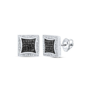 Men's Diamond Earrings | 10kt White Gold Mens Round Black Color Treated Diamond Square Earrings 1/3 Cttw | Splendid Jewellery GND
