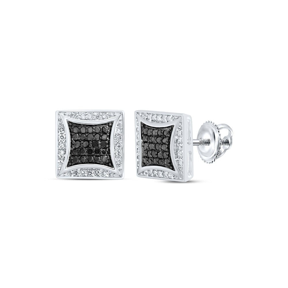Men's Diamond Earrings | 10kt White Gold Mens Round Black Color Treated Diamond Square Earrings 1/3 Cttw | Splendid Jewellery GND