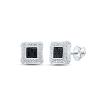 Load image into Gallery viewer, 10kt White Gold Men&#39;s Round Black Diamond Square Earrings - 1/4 Cttw | Dashing Onyx Sparklers - Alternate view 1 from Splendid Jewellery