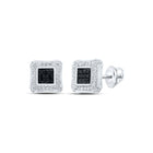 10kt White Gold Men's Round Black Diamond Square Earrings - 1/4 Cttw | Dashing Onyx Sparklers - Alternate view 1 from Splendid Jewellery