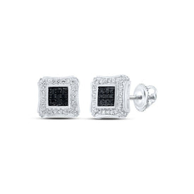 10kt White Gold Men's Round Black Diamond Square Earrings - 1/4 Cttw | Dashing Onyx Sparklers - Alternate view 1 from Splendid Jewellery