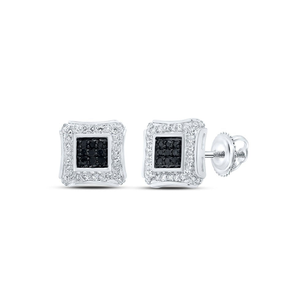 Men's Diamond Earrings | 10kt White Gold Mens Round Black Color Treated Diamond Square Earrings 1/4 Cttw | Splendid Jewellery GND