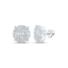 Load image into Gallery viewer, 10kt White Gold Men&#39;s Round Diamond Circle Cluster Earrings - 1 Cttw | Exquisite Brilliance - Alternate view 1 from Splendid Jewellery