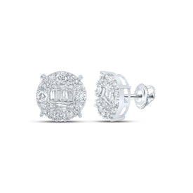 10kt White Gold Men's Round Diamond Circle Cluster Earrings - 1 Cttw | Exquisite Brilliance - Alternate view 1 from Splendid Jewellery