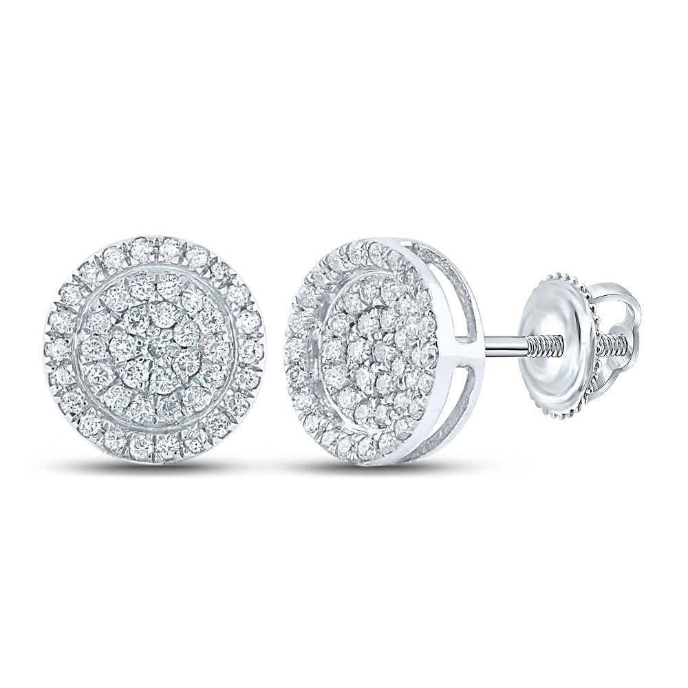 Men's Diamond Earrings | 10kt White Gold Mens Round Diamond Circle Cluster Earrings 1/3 Cttw | Splendid Jewellery GND