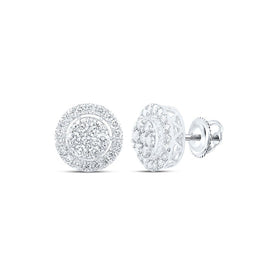 10kt White Gold Men's Round Diamond Cluster Earrings - 1-1/4 Carat Total Weight: A Brilliant Statement of Style and Elegance - Alternate view 1 from Splendid Jewellery