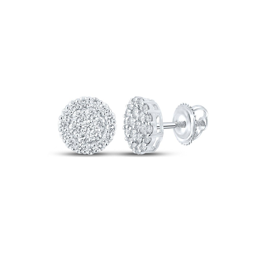 Men's Diamond Earrings | 10kt White Gold Mens Round Diamond Cluster Earrings 1-7/8 Cttw | Splendid Jewellery GND