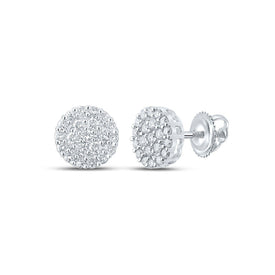 10kt White Gold Men's Round Diamond Cluster Earrings - 1 Cttw | Exquisite Brilliance - Alternate view 1 from Splendid Jewellery