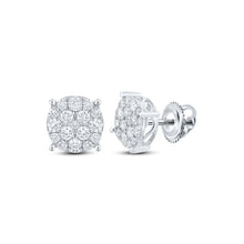 Load image into Gallery viewer, 10kt White Gold Men&#39;s Round Diamond Cluster Earrings - 1 Cttw | Elegant Brilliance - Alternate view 1 from Splendid Jewellery