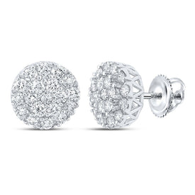 Sparkling Splendor: 10kt White Gold Men's Round Diamond Cluster Earrings (1 Cttw) - Alternate view 1 from Splendid Jewellery