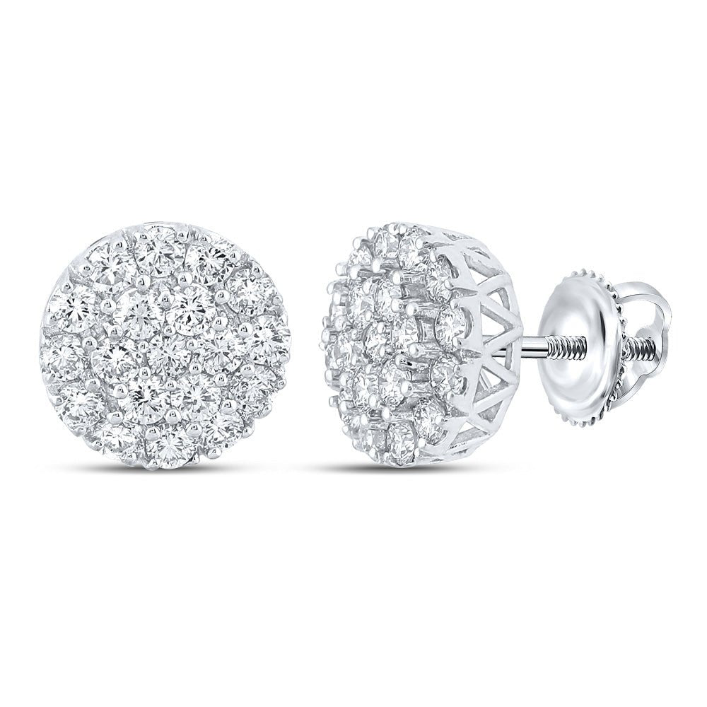 Men's Diamond Earrings | 10kt White Gold Mens Round Diamond Cluster Earrings 1 Cttw | Splendid Jewellery GND