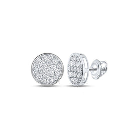 Sparkling Brilliance: Men's 10kt White Gold Round Diamond Cluster Earrings (1 Cttw) - Alternate view 1 from Splendid Jewellery