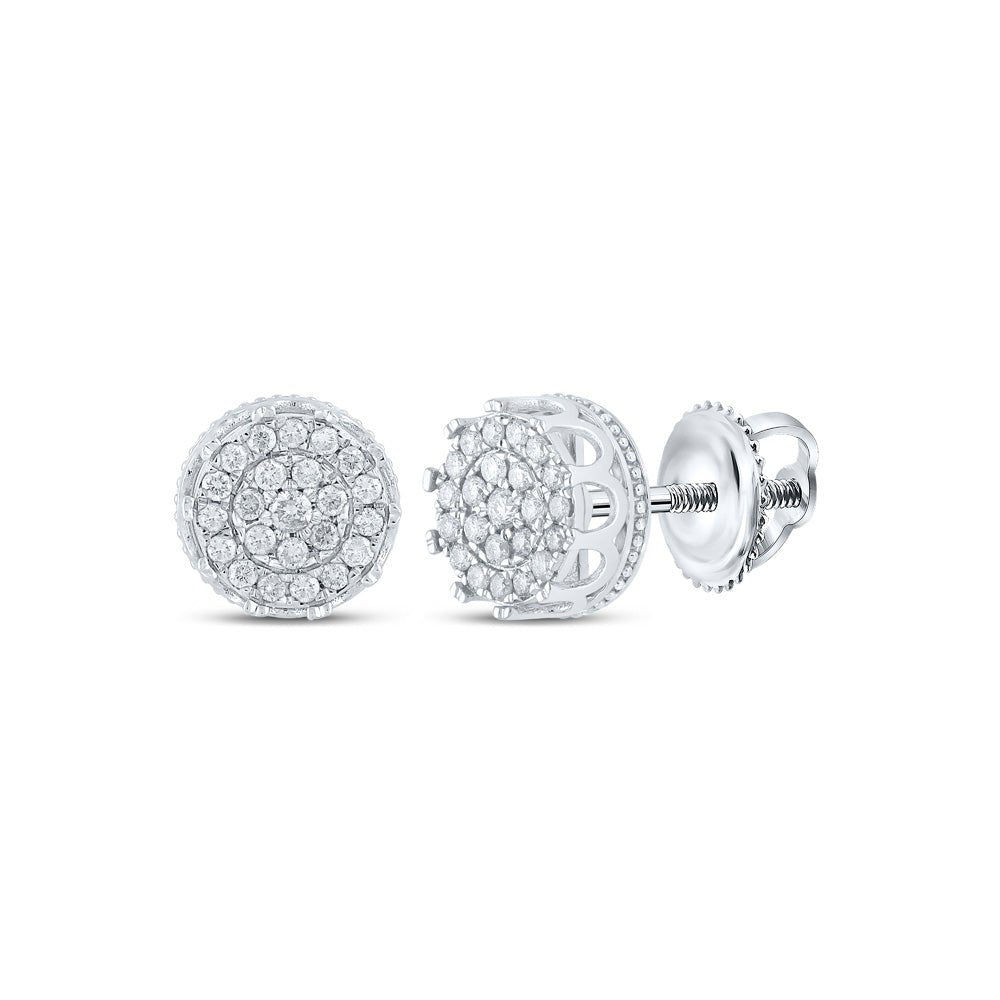 Men's Diamond Earrings | 10kt White Gold Mens Round Diamond Cluster Earrings 1/2 Cttw | Splendid Jewellery GND